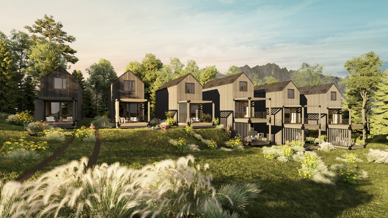 Architekti.sk | Modulárne chaty I., architektúra domu, park, urbanizmus