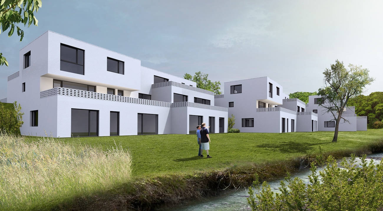 Architekti.sk | Bytové domy pri potoku, ateliér, urbanizmus, park