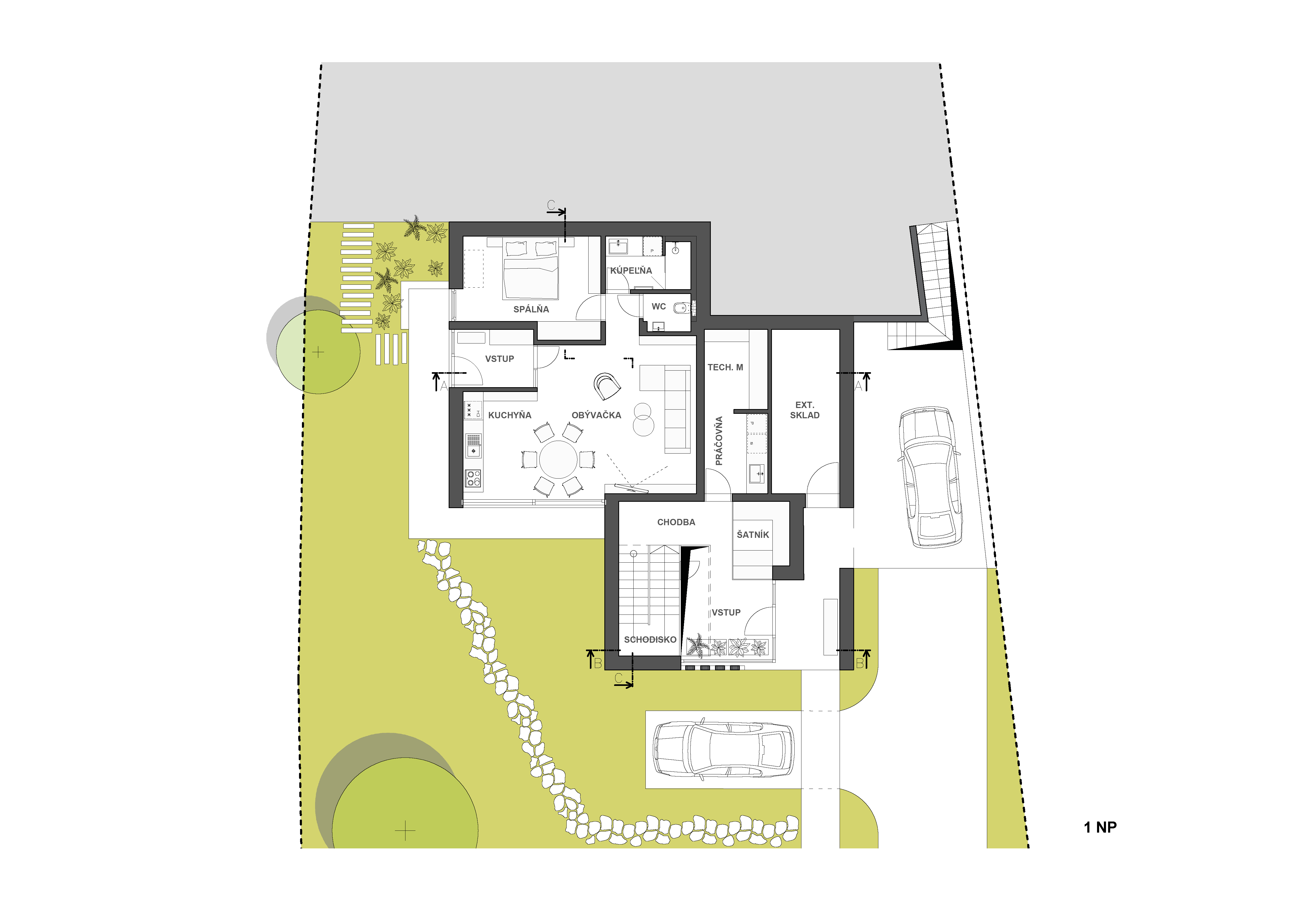 Architekti.sk | Dom na Tróji, park, domy od architektov, projekty domov s garážou